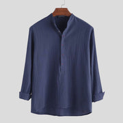 Foviel Solid Color Half Buttons Long Sleeve Cotton Men's Shirts