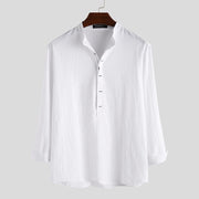 Foviel Solid Color Half Buttons Long Sleeve Cotton Men's Shirts
