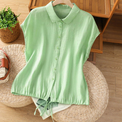 Buddha Stones Summer Plain Color Button Short Sleeve Women's Shirt - LightGreen - US12，UK/AU16，EU44 (2XL) - image 14