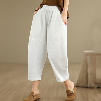 Buddha Stones Spring 7-8 Length Solid Color Women's Harem Pants With Pockets - image 18