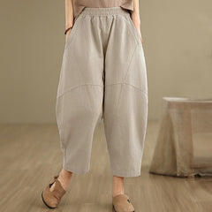 Buddha Stones Spring 7-8 Length Solid Color Women's Harem Pants With Pockets - Linen - US8-10，UK/AU12-14，EU40-42 (2XL) - image 0
