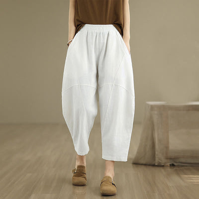 Buddha Stones Spring 7-8 Length Solid Color Women's Harem Pants With Pockets - White - US8-10，UK/AU12-14，EU40-42 (2XL) - image 17