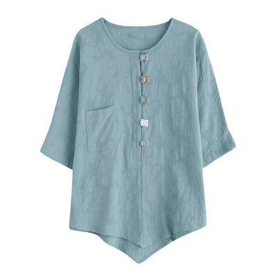 Buddha Stones Casual Flower Colorful Frog Button Half Sleeve Women's Shirt - image 2