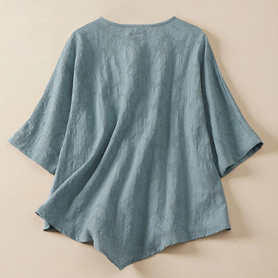 Buddha Stones Casual Flower Colorful Frog Button Half Sleeve Women's Shirt - image 1