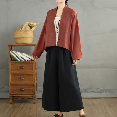 Buddha Stones Casual Vintage Plain Long Sleeve Open Front Jacket With Pockets - image 13