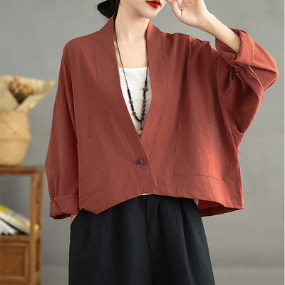 Buddha Stones Casual Vintage Plain Long Sleeve Open Front Jacket With Pockets - image 10