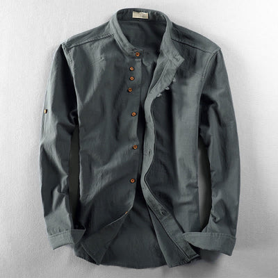 Buddha Stones Men's Slim Fit Design Stand Collar Crew Neck Long Sleeve Cotton Linen Shirt - CadetBlue - US/UK/AU48，EU58 (7XL) - image 10