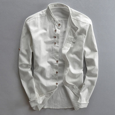 Buddha Stones Men's Slim Fit Design Stand Collar Crew Neck Long Sleeve Cotton Linen Shirt - White - US/UK/AU48，EU58 (7XL) - image 3