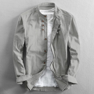 Buddha Stones Men's Slim Fit Design Stand Collar Crew Neck Long Sleeve Cotton Linen Shirt - WhiteSmoke - US/UK/AU48，EU58 (7XL) - image 12