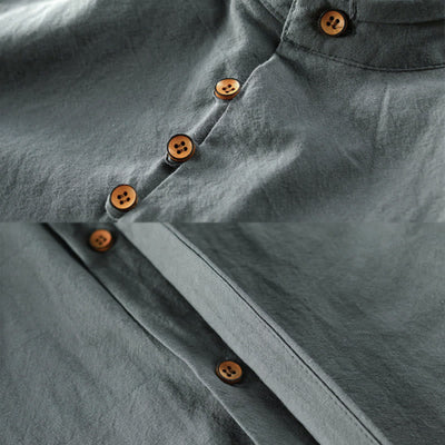 Buddha Stones Men's Slim Fit Design Stand Collar Crew Neck Long Sleeve Cotton Linen Shirt - image 11