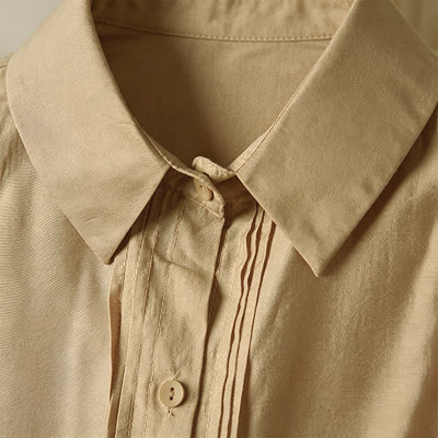 Buddha Stones Summer Elegant Vintage Button-up Solid Front Pleated Ruffle Women's Short Sleeve Shirts - image 14