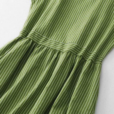 Buddha Stones Summer Casual Elegant Green Striped Crew Neck Women's Summer Sleeveless Dress - image 6