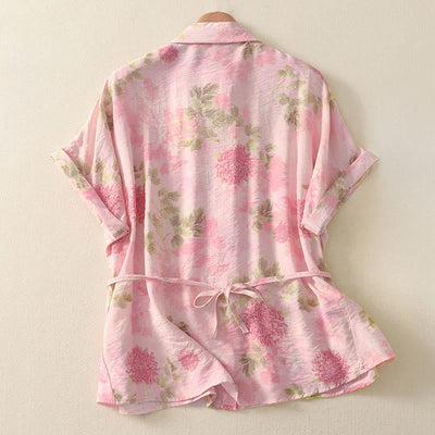 Buddha Stones Summer Boho Button-Up Floral Women's Short Sleeve Shirts - image 11