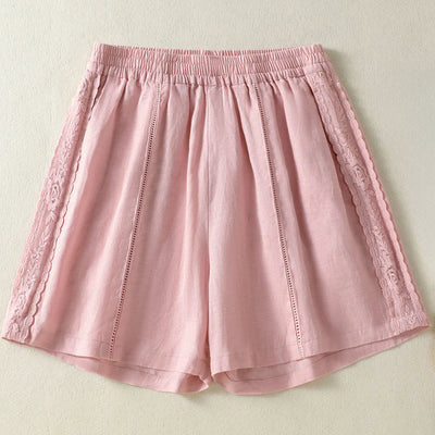 Buddha Stones Summer Casual Boho Solid Decorative Side Lace Women's Shorts With Pockets - image 16