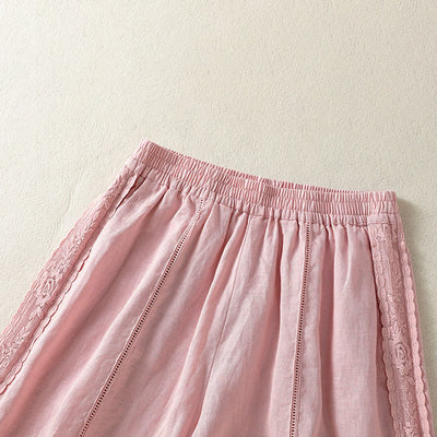 Buddha Stones Summer Casual Boho Solid Decorative Side Lace Women's Shorts With Pockets - image 17