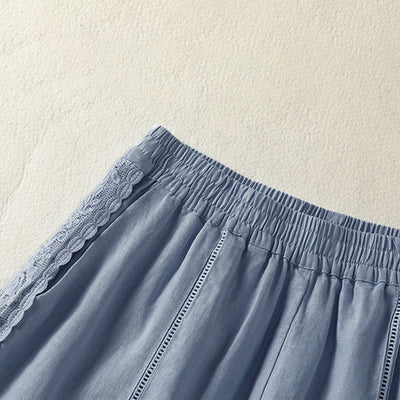 Buddha Stones Summer Casual Boho Solid Decorative Side Lace Women's Shorts With Pockets - image 2