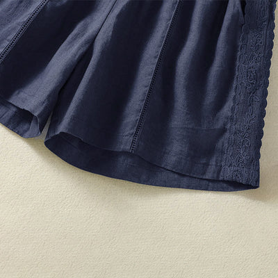 Buddha Stones Summer Casual Boho Solid Decorative Side Lace Women's Shorts With Pockets - image 14