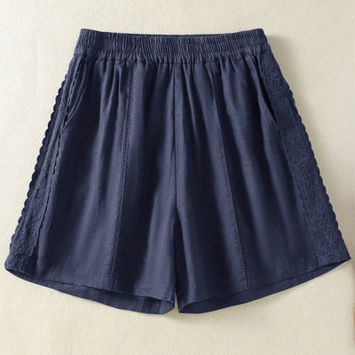 Buddha Stones Summer Casual Boho Solid Decorative Side Lace Women's Shorts With Pockets - MidnightBlue - US8-10, UK/AU12-14, EU40-42 (2XL) - image 10