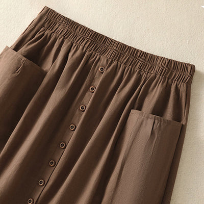 Buddha Stones Summer Casual Boho Button-Up Solid Women's Skirts With Pockets - image 22