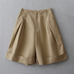 Buddha Stones Summer Minimalist Elegant Solid Zipper Design Women's Shorts With Pockets - Tan - US8-10, UK/AU12-14, EU40-42 (2XL) - image 0