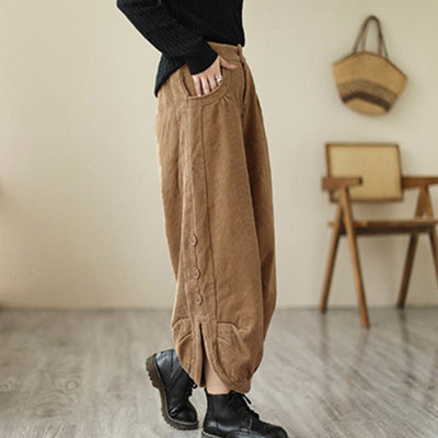Buddha Stones Casual Buttons Leg Opening Design Women's Corduroy Pants With Pockets - image 1