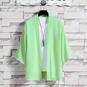 Foviel Solid Color Open Front Jacket Men's Kimono