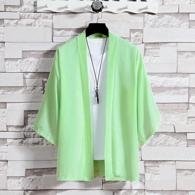 Buddha Stones Solid Color Open Front Jacket Men's Kimono - Green(Jacket Only) - US/UK/AU46，EU56 (5XL) - image 24