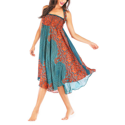 Buddha Stones Two Style Wear Bohemian Compass Rose Flower Lace-up Skirt Dress - image 8