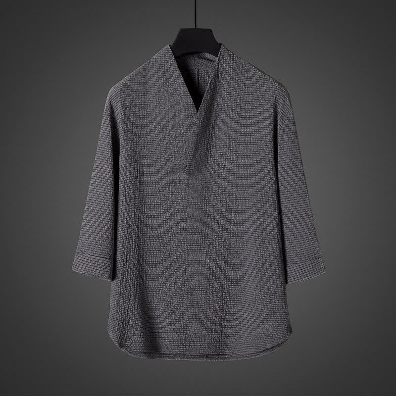 Buddha Stones Casual V-Neck Three Quarter Sleeve Men's Shirt - DarkGray - US/UK/AU46，EU56 (5XL) - image 2