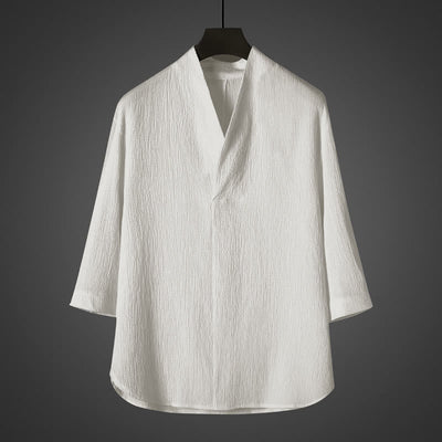 Buddha Stones Casual V-Neck Three Quarter Sleeve Men's Shirt - White - US/UK/AU46，EU56 (5XL) - image 0