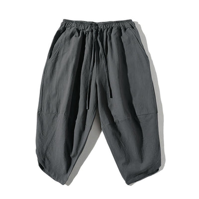 Buddha Stones 2Pcs Plain Notched Collar T-Shirt Wide Leg Shorts With Pockets Men's Meditation Cloth Set - image 3