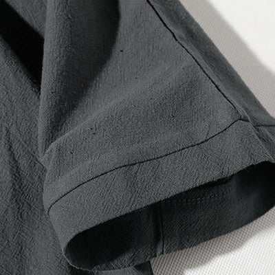 Buddha Stones 2Pcs Plain Notched Collar T-Shirt Wide Leg Shorts With Pockets Men's Meditation Cloth Set - image 9