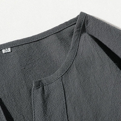 Buddha Stones 2Pcs Plain Notched Collar T-Shirt Wide Leg Shorts With Pockets Men's Meditation Cloth Set - image 7