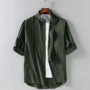 Foviel Vintage Casual Plain Single Breasted Three Quarter Sleeve Men's Shirt With Pocket