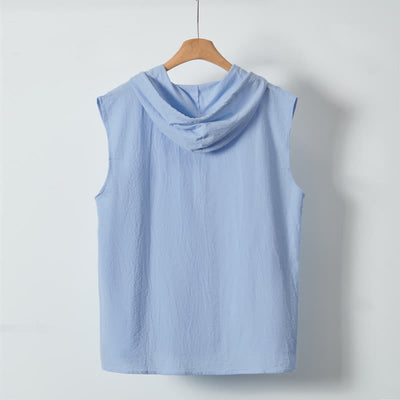 Buddha Stones Summer Casual Minimalist Button-Up Drawstring Solid Tank Top Men's Sleeveless Shirts - image 5