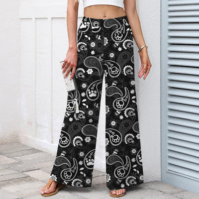 Buddha Stones Cotton Linen Vintage Paisley Floral Pattern Women's Elastic Waist Wide Leg Pants With Pockets - image 5