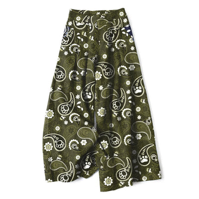 Buddha Stones Cotton Linen Vintage Paisley Floral Pattern Women's Elastic Waist Wide Leg Pants With Pockets - DarkOliveGreen - US16，UK/AU20，EU48 (3XL) - image 6