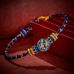 Buddha Stones Hand-Woven String Double Golden Koi Fish Strength Rope Bracelet - Blue(Wrist Circumference: 5.51-7.48 in / 14-19cm) - image 0