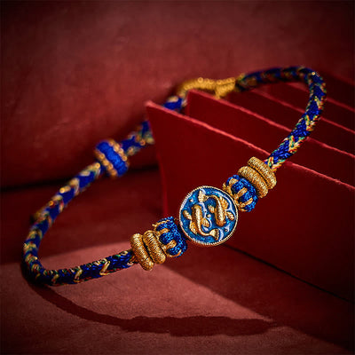 Buddha Stones Hand-Woven String Double Golden Koi Fish Strength Rope Bracelet - Blue(Wrist Circumference: 5.51-7.48 in / 14-19cm) - image 0