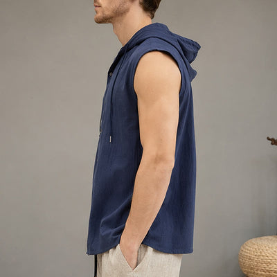 Buddha Stones Summer Casual Minimalist Button-Up Drawstring Solid Tank Top Men's Sleeveless Shirts - image 22