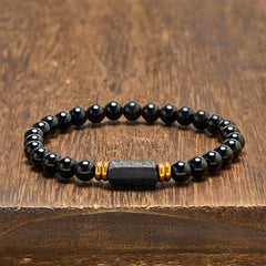 FREE Today: Protection and Transformation Black Obsidian Black Tourmaline Minimalist Round Bead Bracelet - Black Obsidian&Black Tourmaline (Raw elongated form · size varies) - 6mm (Wrist Circumference: 14-15cm) - image 0
