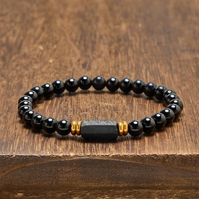FREE Today: Protection and Transformation Black Obsidian Black Tourmaline Minimalist Round Bead Bracelet - Black Obsidian&Black Tourmaline (Raw elongated form · size varies) - 6mm (Wrist Circumference: 14-15cm) - image 0