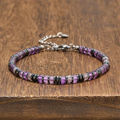 Buddha Stones Natural Lapis Lazuli Amethyst Frosted Stone Protective Bead Bracelet - Amethyst(Wrist Circumference: 15-18cm) - image 5