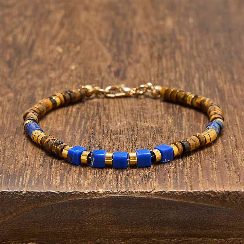 FREE Today: Serenity and Courage Lapis Lazuli Tiger Eye Square Beaded Bracelet - Lapis Lazuli&Tiger Eye(Wrist Circumference: 18-20cm) - image 0
