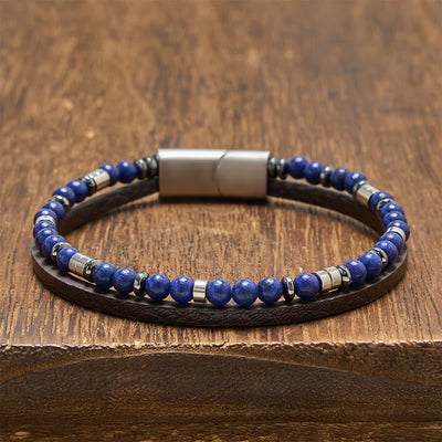 Buddha Stones Lapis Lazuli Truth Double Wrap Leather Bracelet - Round Lapis Lazuli(Wrist Circumference: 19-20cm) - image 16