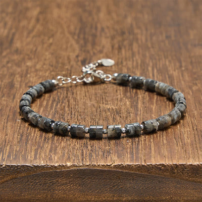Buddha Stones Amethyst Tiger's Eye Rose Quartz Blue Spot Jasper Black Obsidian Calm Flat Bead Bracelet - Black Glitter Stone (Wrist Circumference: 16-18cm) - image 35