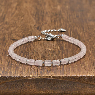Buddha Stones Amethyst Tiger's Eye Rose Quartz Blue Spot Jasper Black Obsidian Calm Flat Bead Bracelet - Rose Quartz (Wrist Circumference: 16-18cm) - image 10