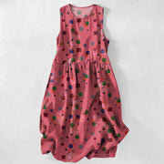 Foviel Summer Casual Playful Geometric Dots Pattern Women's Summer Sleeveless Midi Dress With Pockets