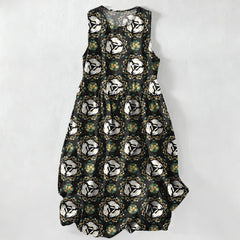 Buddha Stones Summer Casual Vintage Floral Medallions Leaves Pattern Women's Summer Sleeveless Midi Dress With Pockets - Black - US16，UK/AU20，EU48 (3XL) - image 0