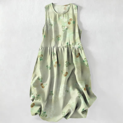Buddha Stones Summer Casual Sweet Cherry Floral Pattern Women's Summer Sleeveless Midi Dress With Pockets - Honeydew - US16，UK/AU20，EU48 (3XL) - image 5